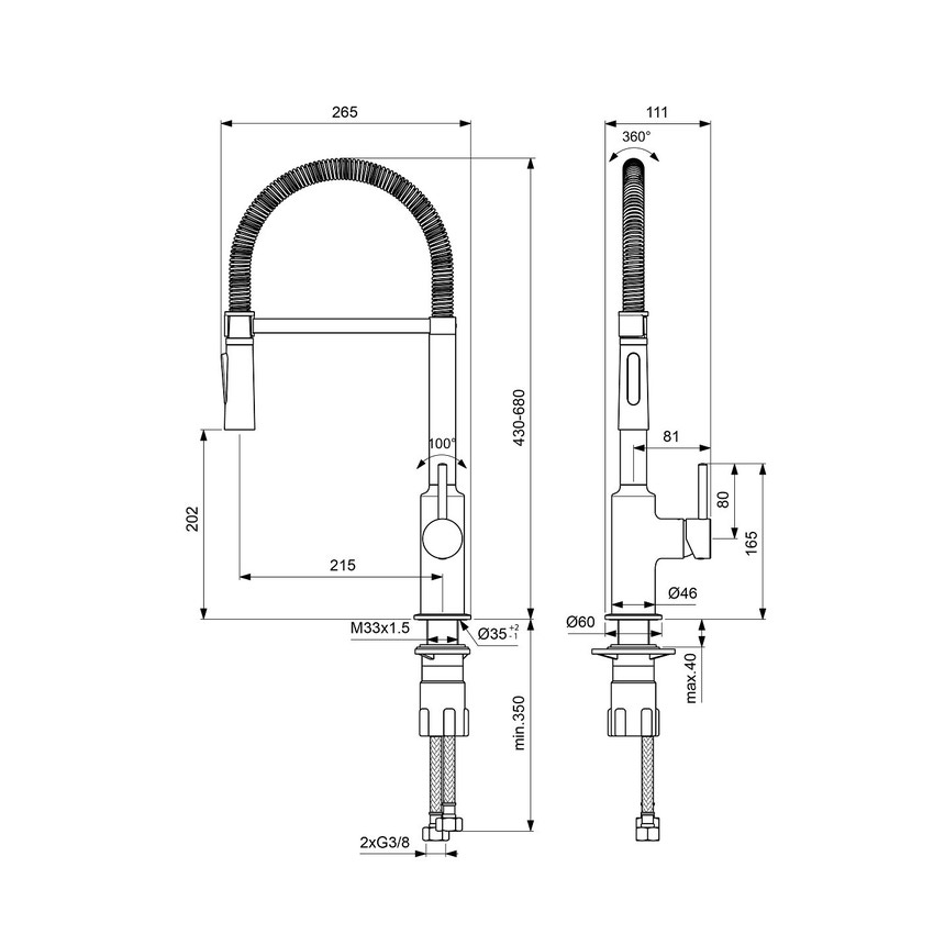 Immagine di Ideal Standard CERALOOK miscelatore monocomando orientabile, doccetta professionale multifunzione, da appoggio su lavello, finitura cromo BC302AA
