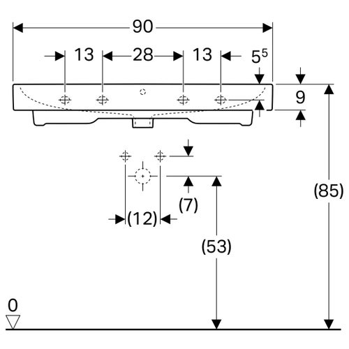Immagine di Geberit ICON lavabo 90 cm con rubinetteria monoforo, colore bianco finitura lucido 124090000