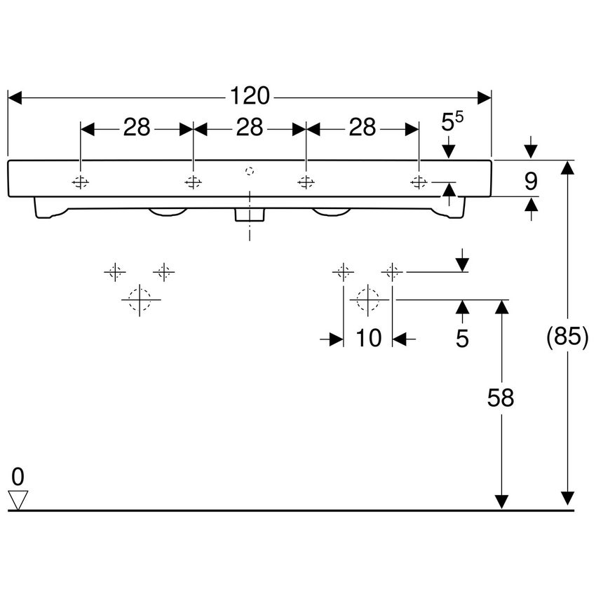 Immagine di Geberit ICON lavabo 120 cm con rubinetteria monoforo, colore bianco finitura lucido 124020000