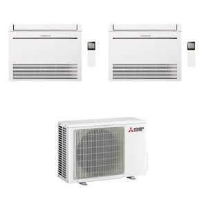 Immagine di Mitsubishi MFZ-KT Console R32 Climatizzatore a pavimento dual split inverter bianco | unità esterna 5.3 kW unità interne 9000+9000 BTU MXZ-2F53VF+MFZ-KT[25|25]VG