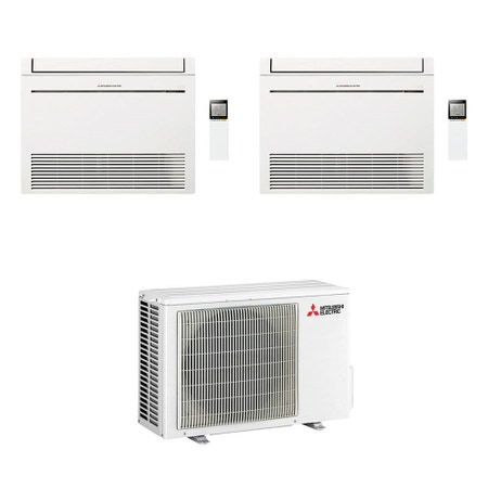 Immagine di Mitsubishi MFZ-KT Console R32 Climatizzatore a pavimento dual split inverter bianco | unità esterna 3.3 kW unità interne 9000+9000 BTU MXZ-2F33VF+MFZ-KT[25|25]VG