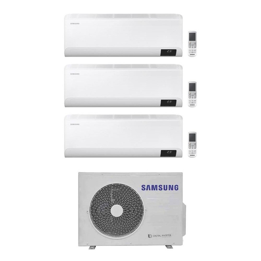 Immagine di Samsung CEBU Wi-Fi R32 Climatizzatore a parete trial split inverter Wi-Fi bianco | unità esterna 5.2 kW unità interne 7000+7000+12000 BTU AJ052TXJ3KG/EU+AR[20|20|35]TXFYAWKNEU
