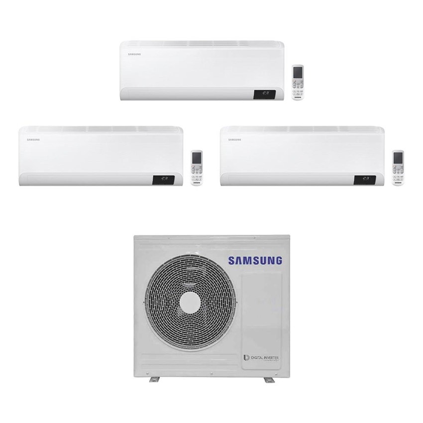 Immagine di Samsung CEBU Wi-Fi R32 Climatizzatore a parete trial split inverter Wi-Fi bianco | unità esterna 6.8 kW unità interne 9000+9000+18000 BTU AJ068TXJ3KG/EU+AR[25|25|50]TXFYAWKNEU