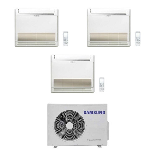 Immagine di Samsung CONSOLE R32 Climatizzatore a pavimento trial split inverter bianco | unità esterna 5.2 kW unità interne 9000+9000+9000 BTU AJ052TXJ3KG/EU+AJ0[26|26|26]TNJDKG/EU