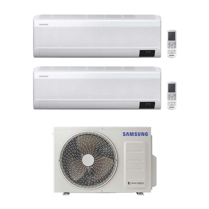 Immagine di Samsung WINDFREE AVANT R32 Climatizzatore a parete dual split inverter Wi-Fi bianco | unità esterna 5 kW unità interne 9000+18000 BTU AJ050TXJ2KG/EU+AR[25|50]TXEAAWKNEU