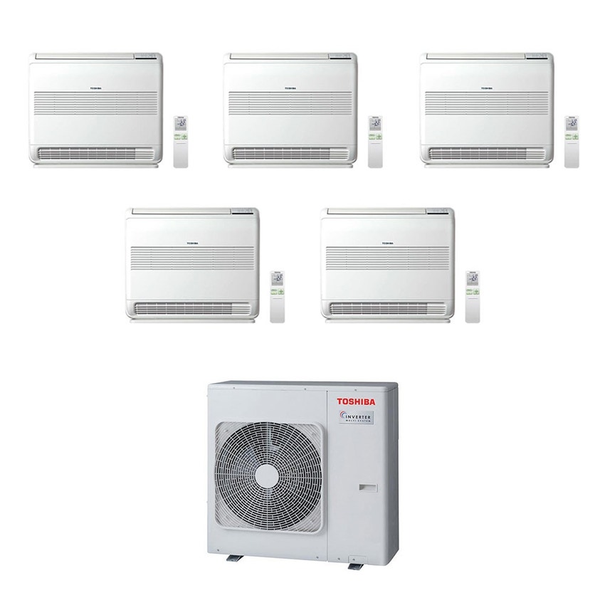 Immagine di Toshiba Console R32 Climatizzatore a pavimento penta split inverter bianco | unità esterna 10 kW unità interne 10000+10000+10000+10000+18000 BTU RAS-5M34U2AVG-E+RAS-B[25|25|25|25|50]J2FVG-E
