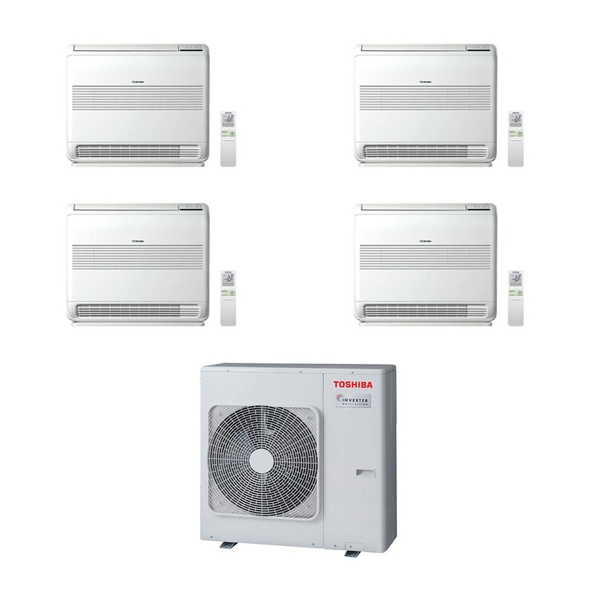 Immagine di Toshiba Console R32 Climatizzatore a pavimento quadri split inverter bianco | unità esterna 8 kW unità interne 10000+10000+10000+18000 BTU RAS-4M27U2AVG-E+RAS-B[25|25|25|50]J2FVG-E