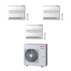 Immagine di Toshiba Console R32 Climatizzatore a pavimento trial split inverter bianco | unità esterna 7.5 kW unità interne 10000+10000+10000 BTU RAS-3M26U2AVG-E+RAS-B[25|25|25]J2FVG-E