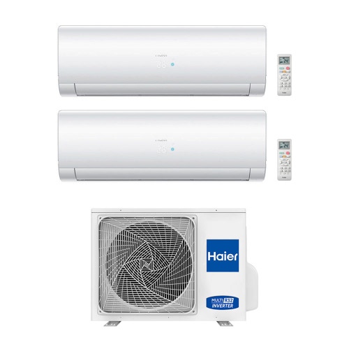 Immagine di Haier IES R32 Climatizzatore a parete dual split inverter bianco | unità esterna 5 kW unità interne 7000+9000 BTU 2U50S2SM1FA+AS20S2SF2FA-1+AS25S2SF2FA-1