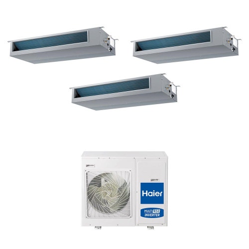 Immagine di Haier CANALIZZATO Media pressione R32 Climatizzatore canalizzabile trial split inverter | unità esterna 8.5 kW unità interne 12000+18000+18000 BTU 4U85S2SR2FA+AD35S2SM3FA+2xAD50S2SM3FA