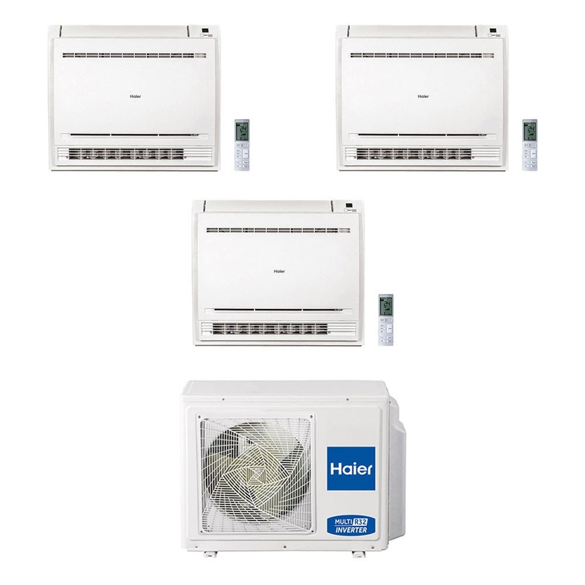 Immagine di Haier CONSOLE R32 Climatizzatore a pavimento trial split inverter bianco | unità esterna 7 kW unità interne 9000+9000+15000 BTU 3U70S2SR2FA+AF[25|25|42]S2SD1FA