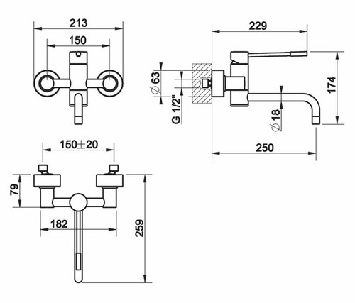Immagine di Gessi OXYGENE CUCINA H.T. miscelatore monocomando a parete per lavello finitura cromo 13175#031