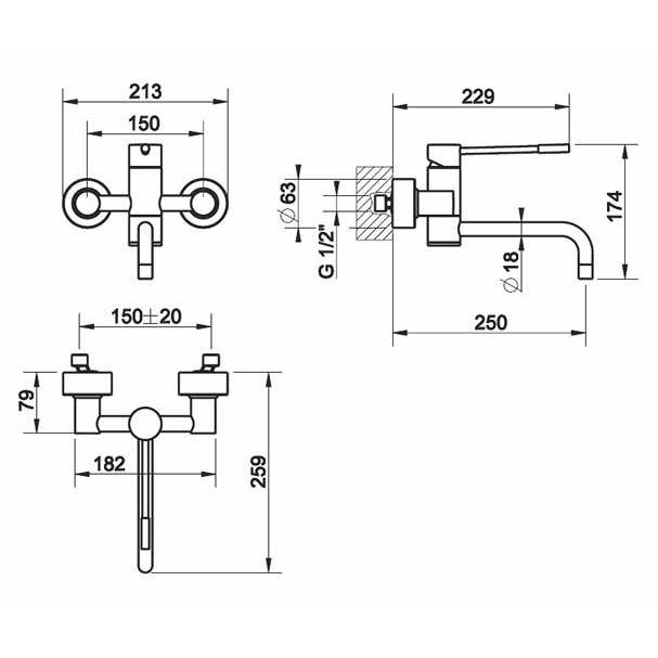 Immagine di Gessi OXYGENE CUCINA H.T. miscelatore monocomando a parete per lavello finitura cromo 13175#031