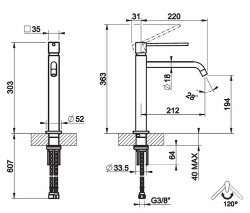 Immagine di Gessi QUADRO HI TEC miscelatore monocomando con corpo girevole per lavello finitura cromo 16701#031