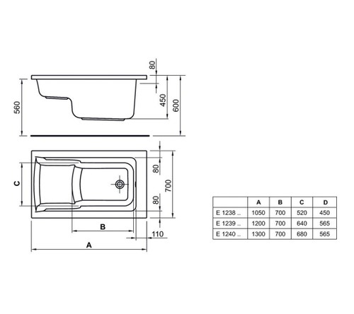 Immagine di Ideal Standard CONNECT vasca L.105  P.70 cm rettangolare, da incasso, con seduta, colore bianco E123801
