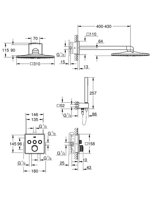 Immagine di Grohe GROHTHERM SMARTCONTROL Set doccia Rainshower SmartActive 310 Cube 34706000
