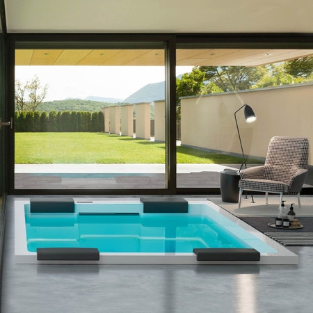 Immagine di Treesse GHOST MAYA minipiscina rettangolare L.260 P.205 H.95 cm, con idromassaggio Ghost System e comando touch V232GBN