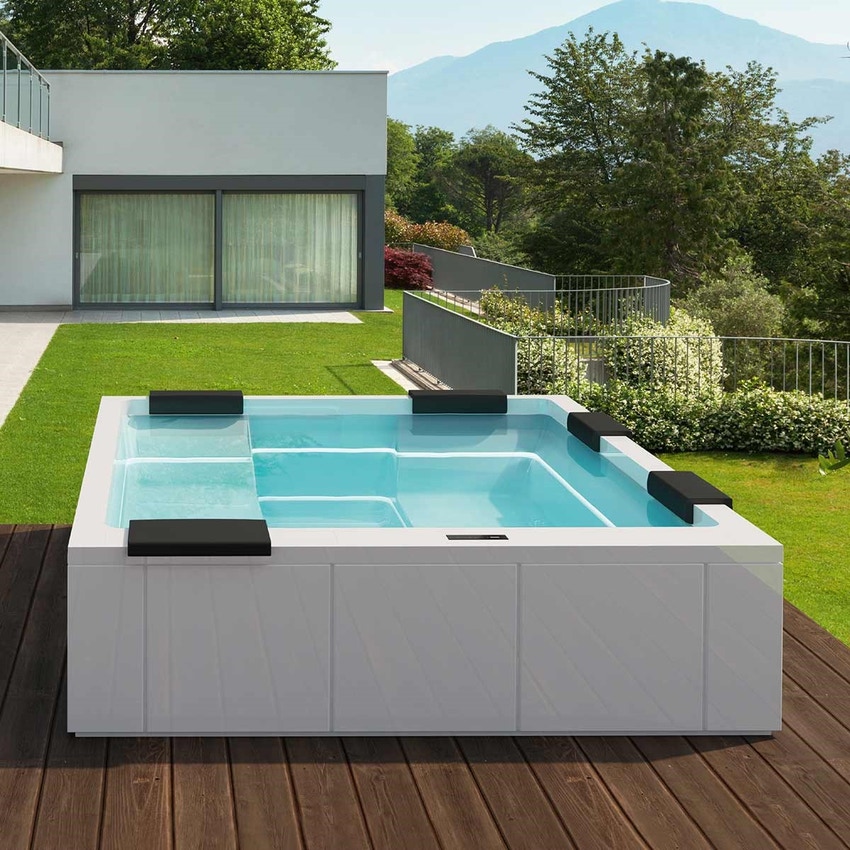 Immagine di Treesse GHOST MAYA minipiscina rettangolare L.260 P.205 H.95 cm, con idromassaggio Ghost System e comando touch V232GBN