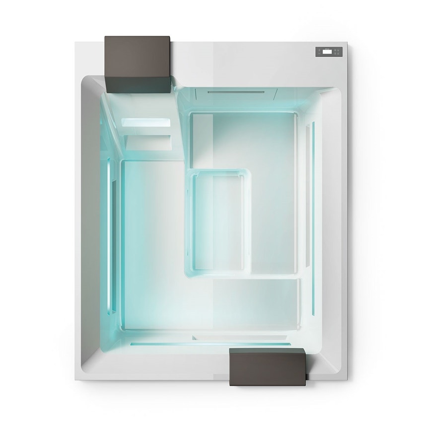 Immagine di Treesse GHOST PLUS SHADOW minipiscina idromassaggio L.200 P.160 H.82 cm, con Ghost System Plus, comando digitale, pannellatura nero satinato, copertura termica antracite e cuscino piccolo V360V-N22GPS-V360CTGR-252CUP