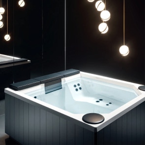 Immagine di Treesse POOL QUARZ LIGHT 212 minipiscina idromassaggio L.212 P.190 H.90 cm con cromoterapia, con impianto digitale e sistema di ricircolo acqua automatico, con pannelli laterali e copertura termica (disponibile con consegna maggio 2022) PQ2123BN00GR