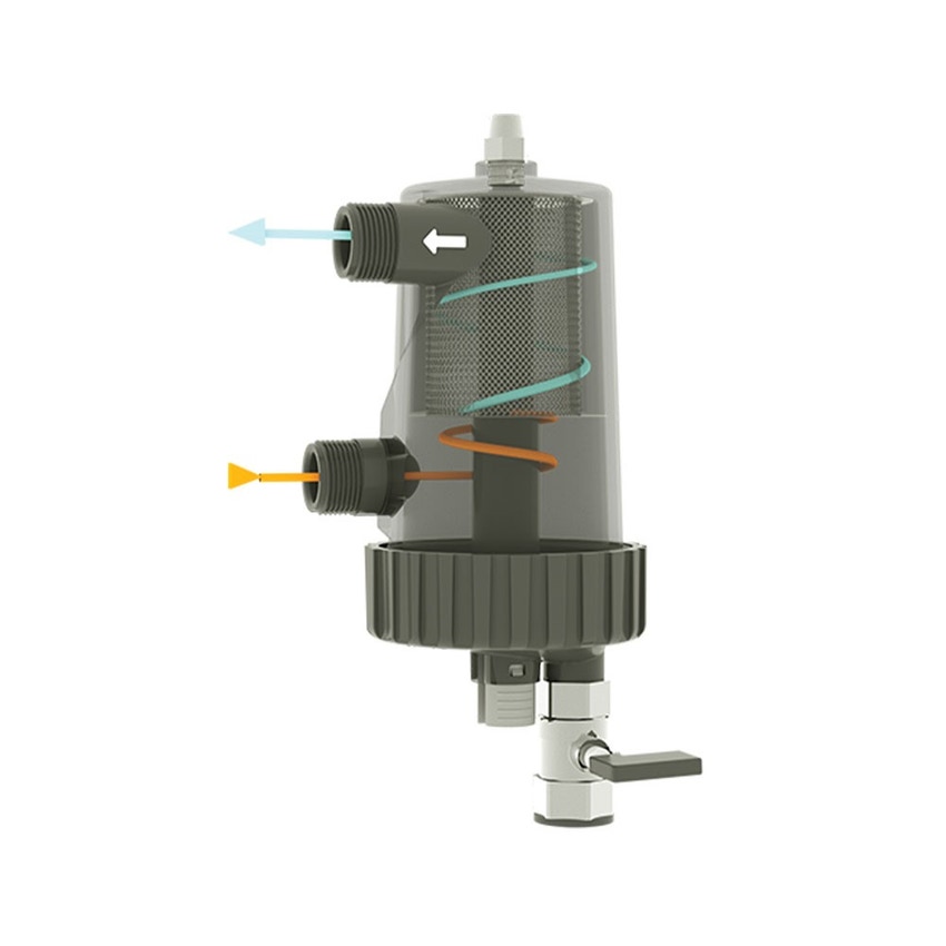Immagine di Foridra IDRAMAG K filtro defangatore magnetico a pulizia semiautomatica con attacchi da 3/4", rete filtrante da 450 micron, completo di valvola ad angolo e raccordo ad angolo con ghiere girevoli IDRAMAGK