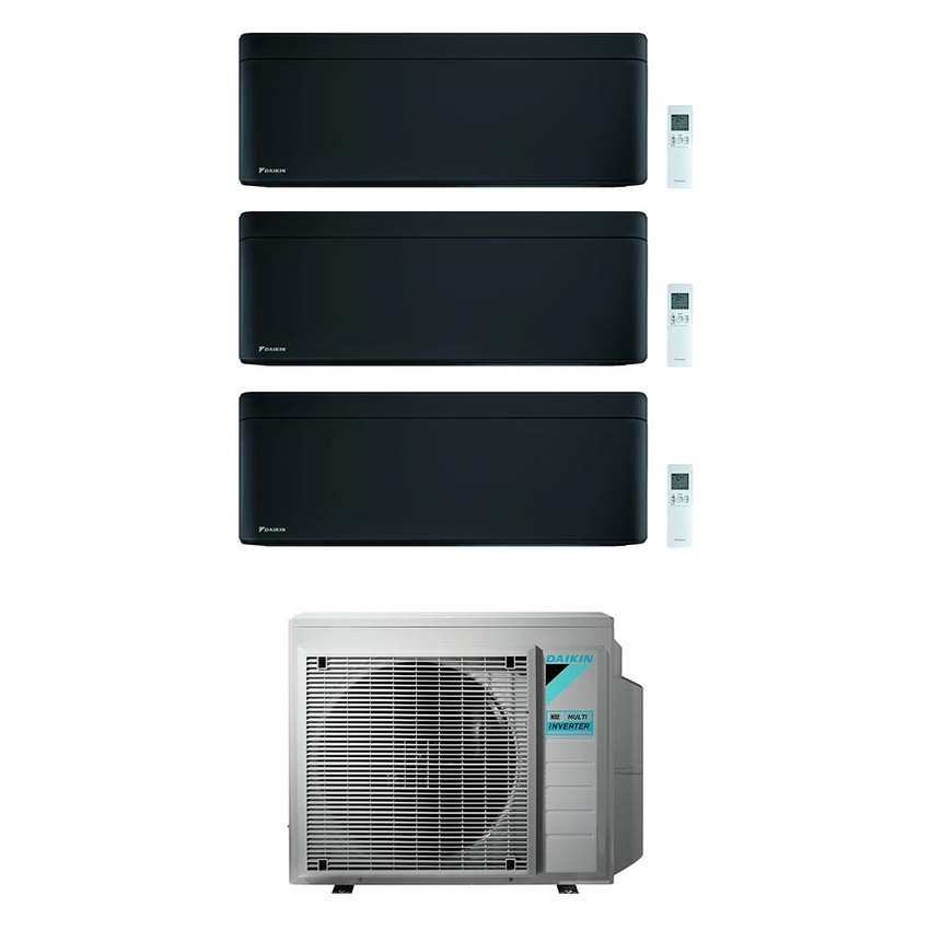 Immagine di Daikin STYLISH R32 Climatizzatore a parete trial split inverter Wi-Fi nero | unità esterna 5 kW unità interne 7000+9000+12000 BTU 3MXM52N+FTXA[20|25|35]BB