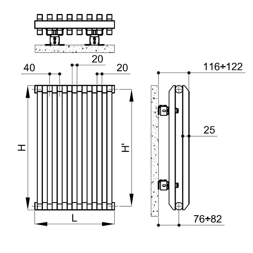 Immagine di Irsap SAX2 radiatore verticale 40 elementi H.53 L.160 P.8 cm, colore bianco SX205304001IR01A01