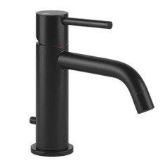 Immagine di Gessi VIA TORTONA miscelatore lavabo con scarico e flessibili di collegamento, colore nero finitura opaco 18601#299