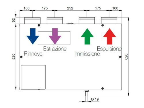 Immagine di Irsap IRSAIR H 150 controllo E unità di ventilazione a doppio flusso con recupero di calore con controllo remoto Touch Screen, posizionamento orizzontale URED015HRE000