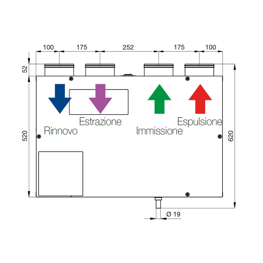 Immagine di Irsap IRSAIR H 150 controllo E unità di ventilazione a doppio flusso con recupero di calore con controllo remoto Touch Screen, posizionamento orizzontale URED015HRE000