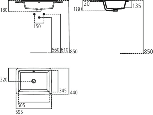 Immagine di Ideal Standard STARADA lavabo da incasso soprapiano L.60 P.44 cm, senza foro rubinetteria, con troppopieno, colore bianco K078001