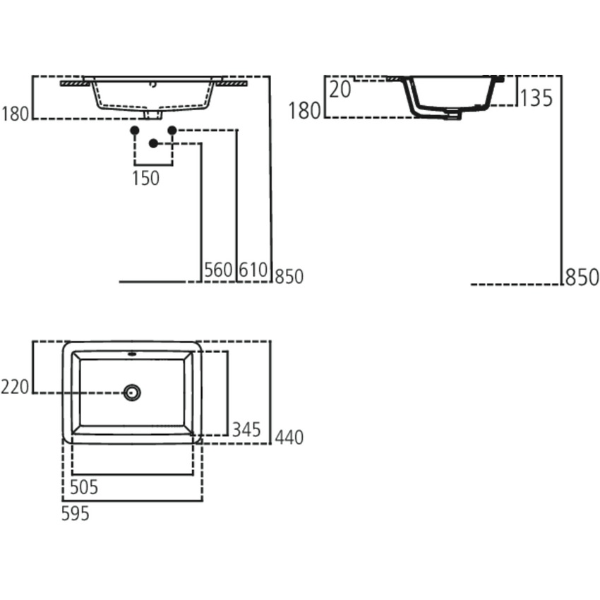 Immagine di Ideal Standard STARADA lavabo da incasso soprapiano L.60 P.44 cm, senza foro rubinetteria, con troppopieno, colore bianco K078001