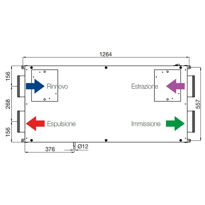 Immagine di Irsap IRSAIR H 220 controllo S unità di ventilazione a doppio flusso con recupero di calore con controllo remoto, posizionamento orizzontale URED022HRS000