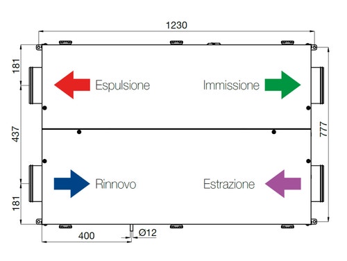 Immagine di Irsap IRSAIR H 350 S unità di ventilazione a doppio flusso con recupero di calore con controllo remoto, posizionamento orizzontale URED035HRS000