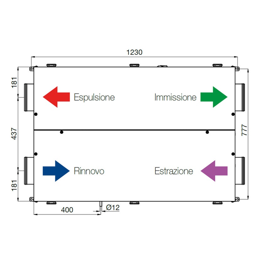 Immagine di Irsap IRSAIR H 600 controllo E unità di ventilazione a doppio flusso con recupero di calore con controllo remoto Touch Screen, posizionamento orizzontale URED060HRE000