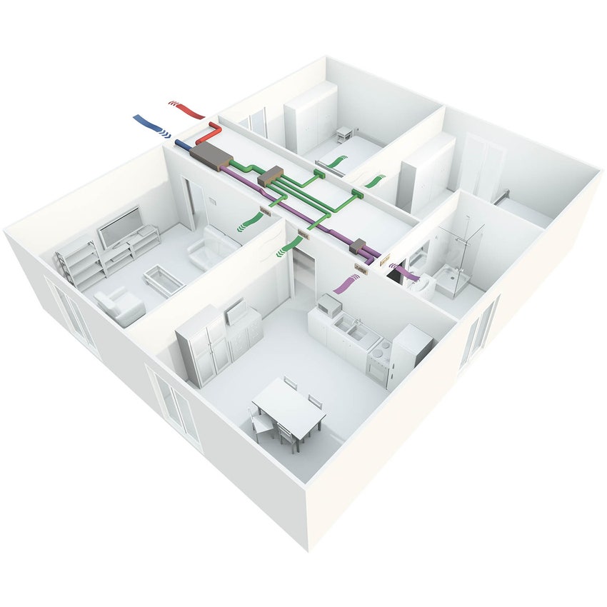 Immagine di Irsap IRSAIR H 600 controllo E unità di ventilazione a doppio flusso con recupero di calore con controllo remoto Touch Screen, posizionamento orizzontale URED060HRE000