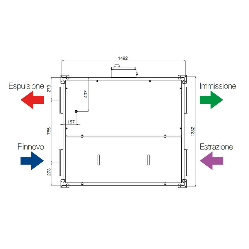 Immagine di Irsap IRSAIR H 1200 controllo E unità di ventilazione a doppio flusso con recupero di calore con controllo remoto Touch Screen, posizionamento orizzontale URED120HRE000