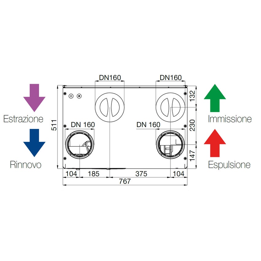 Immagine di Irsap IRSAIR V 430 controllo E unità di ventilazione a doppio flusso con recupero di calore con controllo remoto Touch Screen, posizionamento verticale URED043VRE000