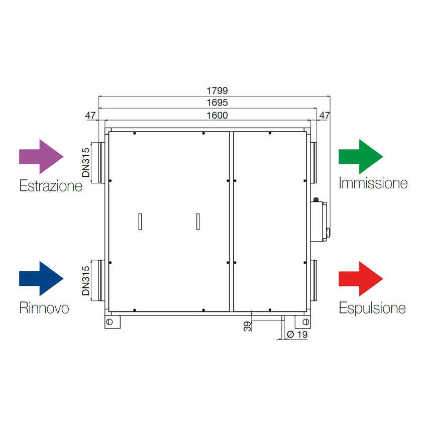 Immagine di Irsap IRSAIR V 1200 E unità di ventilazione a doppio flusso con recupero di calore con controllo remoto Touch Screen, posizionamento verticale URED120VRE000