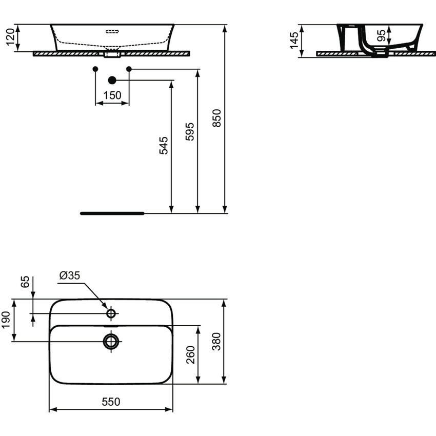 Immagine di Ideal Standard IPALYSS lavabo da appoggio 55 cm monoforo, con troppopieno, colore polvere finitura opaco E2077X8