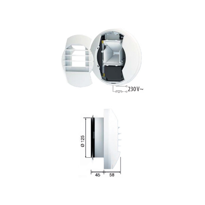 Immagine di Irsap BEH EL 10/45/120 bocchetta di estrazione igroregolabile elettrica per controllo delle portate di estrazione in funzione dell’umidità o dell’inquinamento dell’aria TPLBOC0120IE0