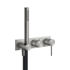 Immagine di Gessi 316 SHOWER miscelatore per doccia a parete, 2 uscite, con deviatore, presa acqua e supporto doccetta, finitura steel brushed  54038#239