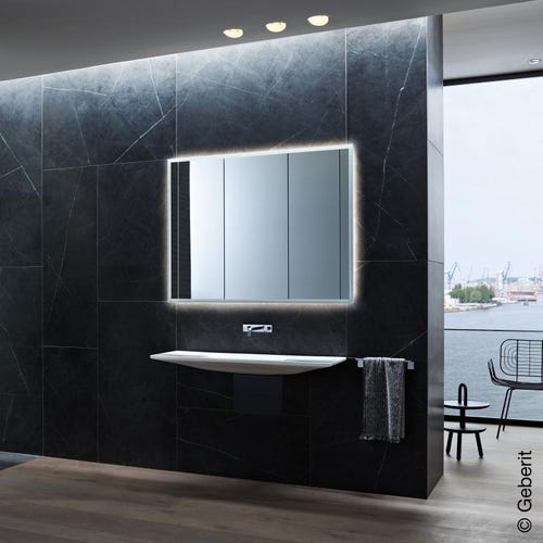 Immagine di Geberit ONE lavabo sospeso L.90 cm, scarico orizzontale, profondità ridotta, colore bianco con cover piletta colore bianco finitura lucido 500.390.01.3