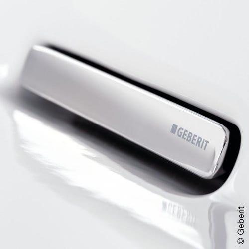 Immagine di Geberit ONE lavabo sospeso L.90 cm, scarico orizzontale, profondità ridotta, colore bianco con cover piletta finitura cromo spazzolato 500.390.01.2