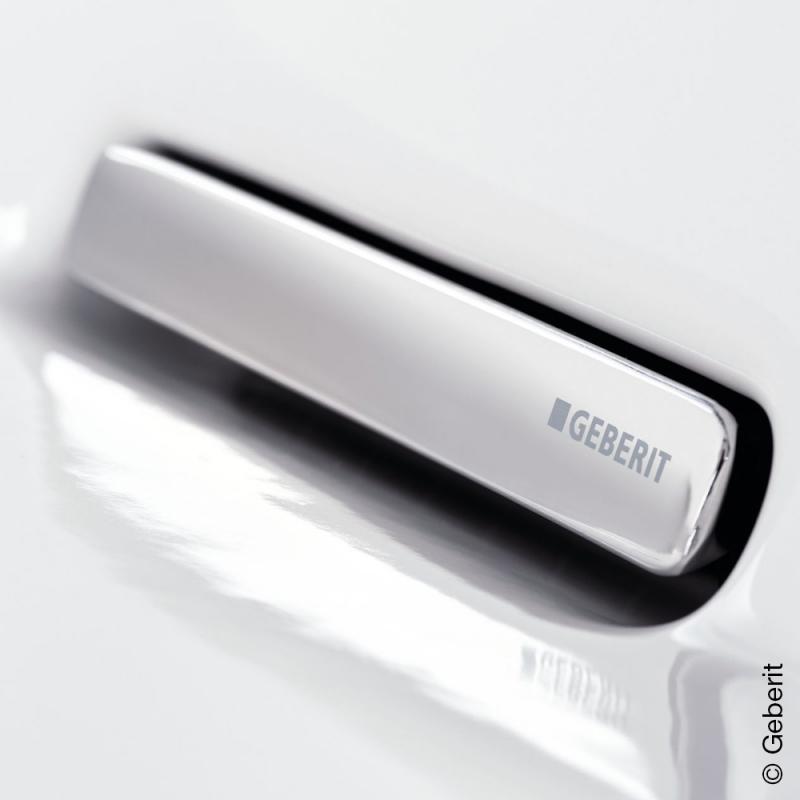 Immagine di Geberit ONE lavabo sospeso L.90 cm, scarico orizzontale, profondità ridotta, colore bianco con cover piletta finitura cromo spazzolato 500.390.01.2