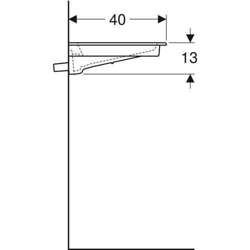 Immagine di Geberit ONE lavabo L.105 cm, per mobile sottolavabo, scarico orizzontale, senza foro per rubinetteria, con troppopieno nascosto, colore bianco finitura KeraTect con cover piletta cromo spazzolato 500.396.01.2