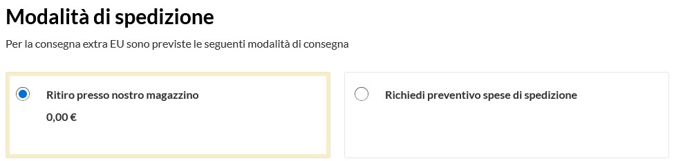 Ritiro presso nostro magazzino spedizioni Internazionali