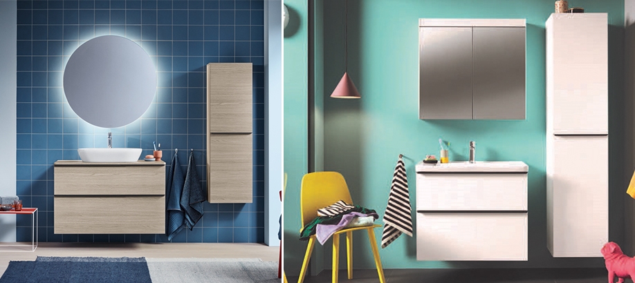 Mobili sottolavabo Duravit D-Neo in bagni colorati