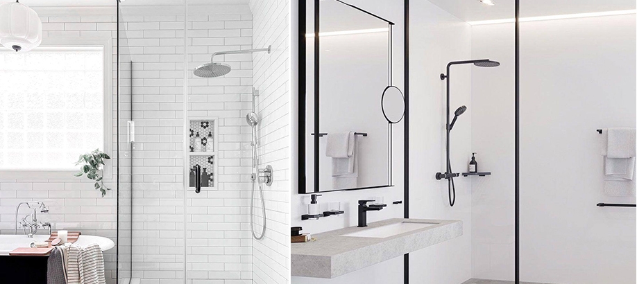 Soffioni doccia e doccette Hansgrohe Raindance in bagni moderni bianchi