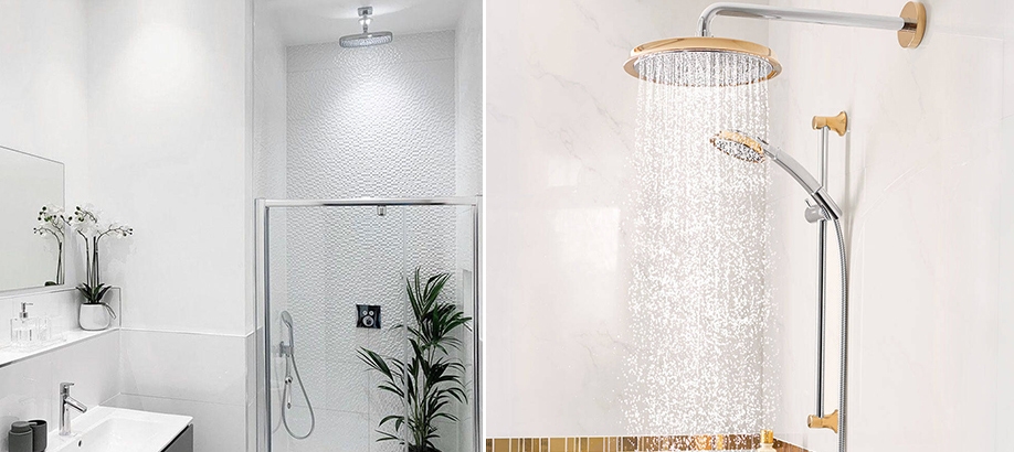 Soffione doccia a cascata Hansgrohe Raindance in un bagno moderno